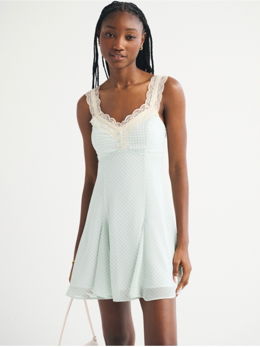 Abercrombie & Fitch Bra-Free Lace-Trim Button-Through Mini Dress EUC Size Large